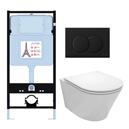 Комплект унитаза с инсталляцией Rodin+ матовая, глубина унитаза 52см, черная, с микролифтом, безободковый, быстросъемное E21750RU-BL Jacob Delafon