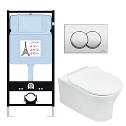 Комплект унитаза с инсталляцией Aleo глубина унитаза 50,5см, клавиша хром глянец, с микролифтом, безободковый, быстросъемное E21731RU-CP Jacob Delafon