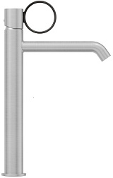 Высокий смеситель на столешницу Vivienne Signature 23,4 см, матовый, ручка черная, неповоротный излив, без донного клапана E38683-LB2-G Jacob Delafon