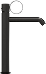 Высокий смеситель на столешницу Vivienne Signature 23,4 см, матовый, ручка хром, неповоротный излив, чёрный цвет, без донного клапана E38683-LB1-BL Jacob Delafon