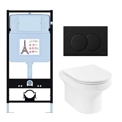 Комплект унитаза с инсталляцией Elite матовая, глубина унитаза 50см, черная, с микролифтом, безободковый, быстросъемное E21743RU-BL Jacob Delafon