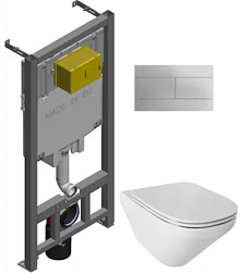 Комплект унитаза с инсталляцией Modern Life глубина унитаза 54см, клавиша хром глянец, с микролифтом, безободковый, быстросъемное E21776RU-00 Jacob Delafon