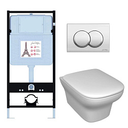 Комплект унитаза с инсталляцией Vox глубина унитаза 50см, клавиша хром глянец, с микролифтом, безободковый, быстросъемное E21747RU-CP Jacob Delafon