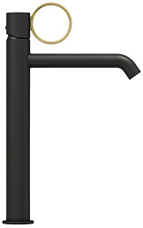 Высокий смеситель на столешницу Vivienne Signature 23,4 см, матовый, ручка латунь, неповоротный излив, чёрный цвет, без донного клапана E38683-LB3-BL Jacob Delafon