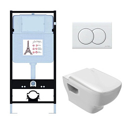 Комплект унитаза с инсталляцией Struktura глянцевая, глубина унитаза 54см, клавиша белая, с микролифтом, безободковый, быстросъемное EDE103-00 Jacob Delafon