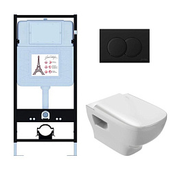 Комплект унитаза с инсталляцией Struktura матовая, глубина унитаза 54см, черная, с микролифтом, безободковый, быстросъемное EDE103-BL Jacob Delafon