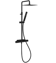 Душевая система без излива Metro матовый, 2 режима ручной лейки, 25 см, square, чёрный цвет, термостат, верхний душ, с лейкой E26596-BL Jacob Delafon