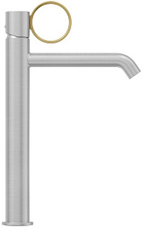Высокий смеситель на столешницу Vivienne Signature 23,4 см, матовый, ручка латунь, неповоротный излив, без донного клапана E38683-LB3-G Jacob Delafon