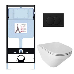 Комплект унитаза с инсталляцией Modern Life матовая, глубина унитаза 54см, черная, с микролифтом, безободковый, быстросъемное E21775RU-BL Jacob Delafon