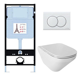 Комплект унитаза с инсталляцией Modern Life глянцевая, глубина унитаза 54см, клавиша белая, с микролифтом, безободковый, быстросъемное E21775RU-00 Jacob Delafon