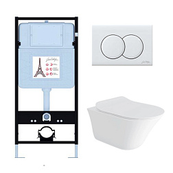 Комплект унитаза с инсталляцией Vive клавиша белая, с микролифтом, безободковый E28079RU-0 Jacob Delafon