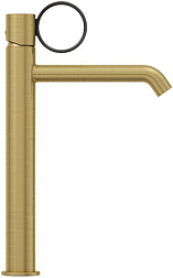 Высокий смеситель на столешницу Vivienne Signature 23,4 см, матовый, ручка черная, неповоротный излив, латунь, без донного клапана E38683-LB2-2MB Jacob Delafon